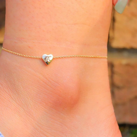 ❤️HEART CHARM PERSONALIZED CUSTOM DAINTY GOLD INITIAL ANKLET GIRL TEEN,ELDM22225 - Picture 9 of 13